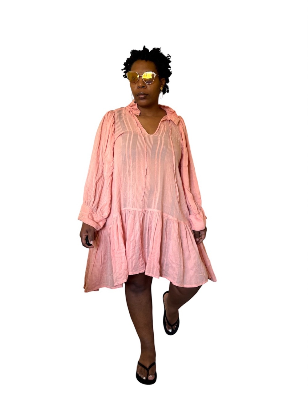 EVARAE Dress Boho Striped MARAIS Ballon Sleeve Drop Ruffle Hem